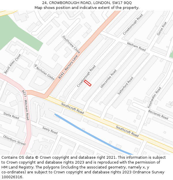 24, CROWBOROUGH ROAD, LONDON, SW17 9QQ: Location map and indicative extent of plot