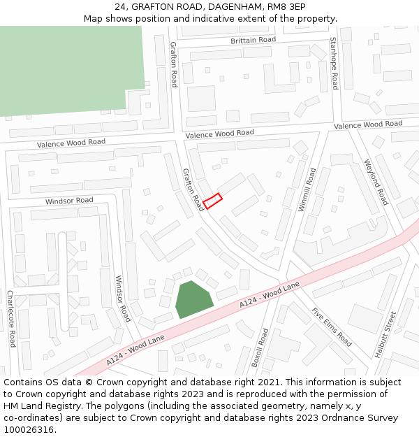 24, GRAFTON ROAD, DAGENHAM, RM8 3EP: Location map and indicative extent of plot