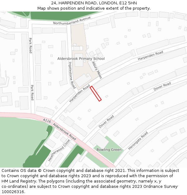 24, HARPENDEN ROAD, LONDON, E12 5HN: Location map and indicative extent of plot