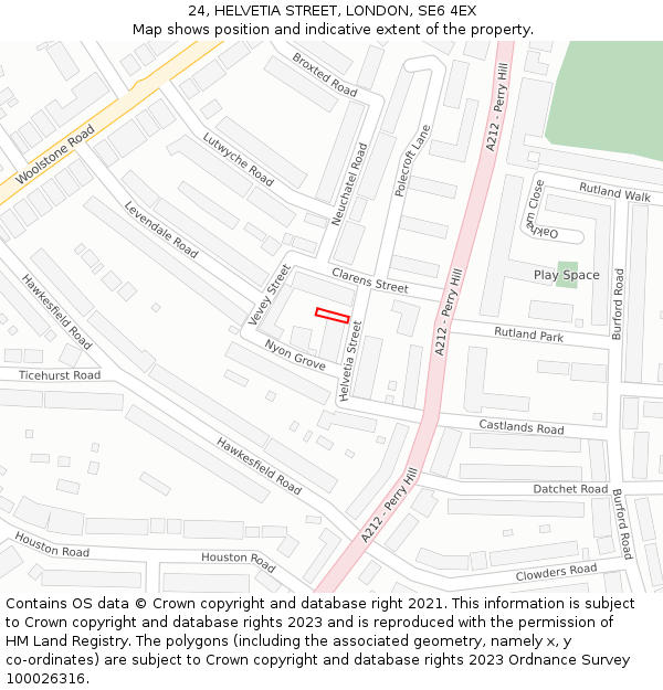 24, HELVETIA STREET, LONDON, SE6 4EX: Location map and indicative extent of plot