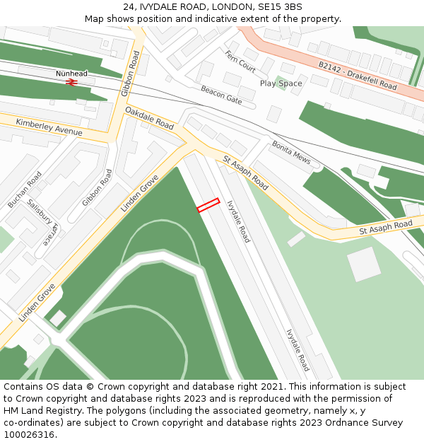 24, IVYDALE ROAD, LONDON, SE15 3BS: Location map and indicative extent of plot