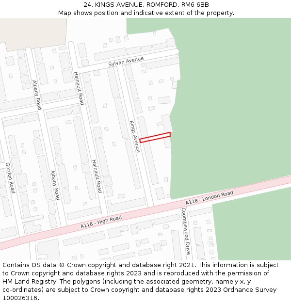 24, KINGS AVENUE, ROMFORD, RM6 6BB: Location map and indicative extent of plot
