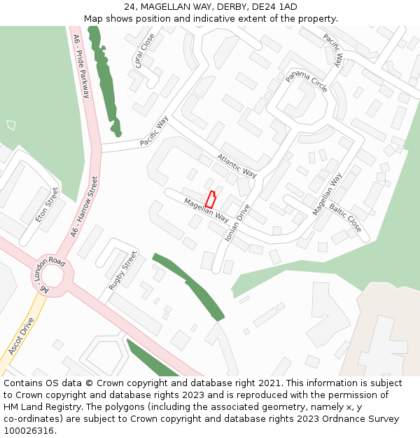 24, MAGELLAN WAY, DERBY, DE24 1AD: Location map and indicative extent of plot