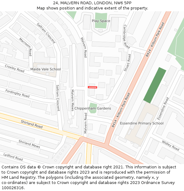 24, MALVERN ROAD, LONDON, NW6 5PP: Location map and indicative extent of plot