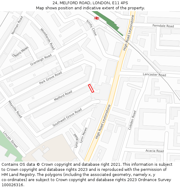 24, MELFORD ROAD, LONDON, E11 4PS: Location map and indicative extent of plot