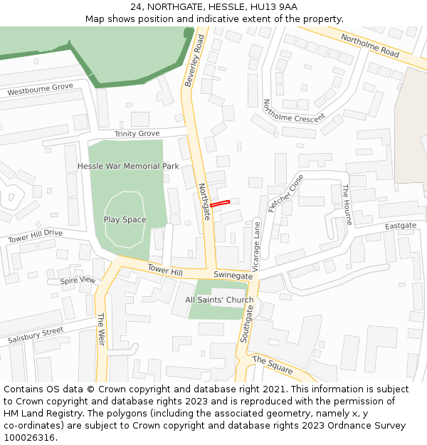 24, NORTHGATE, HESSLE, HU13 9AA: Location map and indicative extent of plot