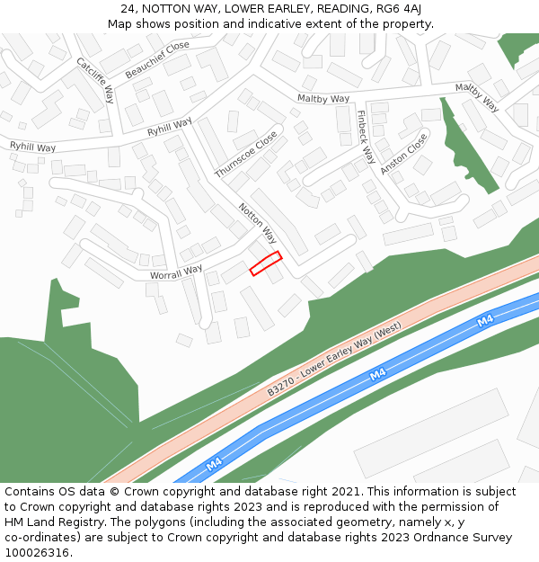 24, NOTTON WAY, LOWER EARLEY, READING, RG6 4AJ: Location map and indicative extent of plot