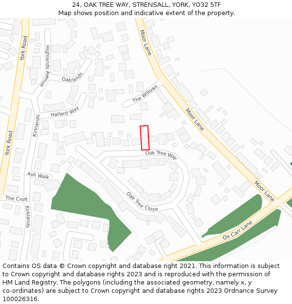 24, OAK TREE WAY, STRENSALL, YORK, YO32 5TF: Location map and indicative extent of plot