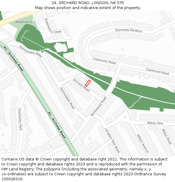 24, ORCHARD ROAD, LONDON, N6 5TR: Location map and indicative extent of plot