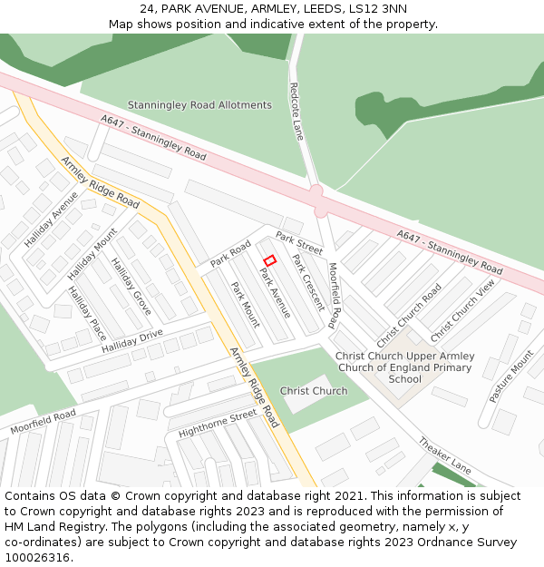 24, PARK AVENUE, ARMLEY, LEEDS, LS12 3NN: Location map and indicative extent of plot
