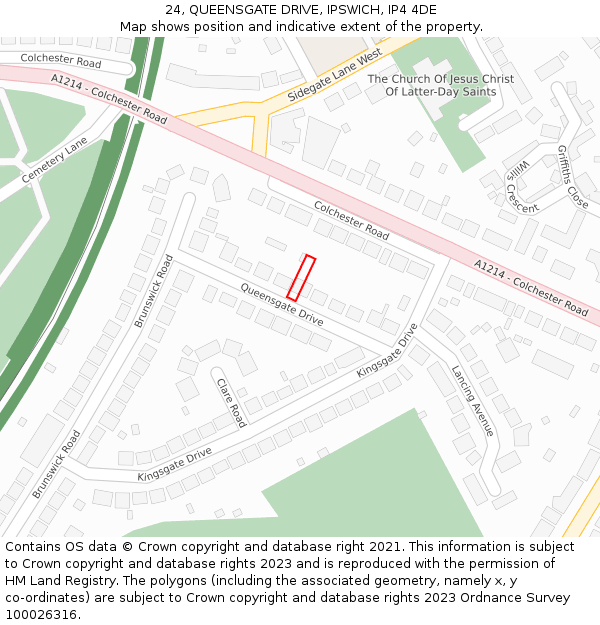 24, QUEENSGATE DRIVE, IPSWICH, IP4 4DE: Location map and indicative extent of plot