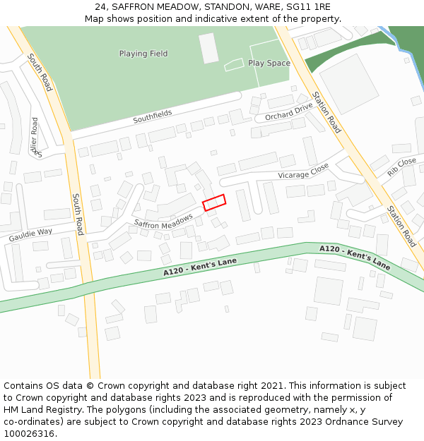 24, SAFFRON MEADOW, STANDON, WARE, SG11 1RE: Location map and indicative extent of plot