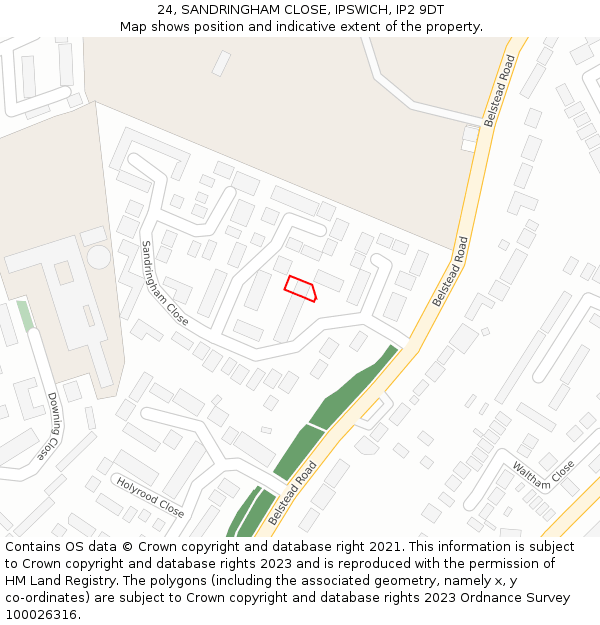24, SANDRINGHAM CLOSE, IPSWICH, IP2 9DT: Location map and indicative extent of plot