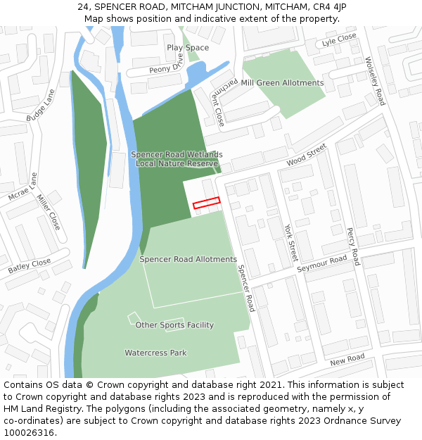 24, SPENCER ROAD, MITCHAM JUNCTION, MITCHAM, CR4 4JP: Location map and indicative extent of plot