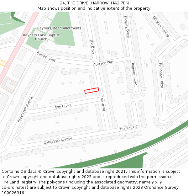 24, THE DRIVE, HARROW, HA2 7EN: Location map and indicative extent of plot