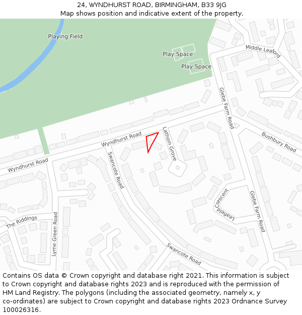 24, WYNDHURST ROAD, BIRMINGHAM, B33 9JG: Location map and indicative extent of plot