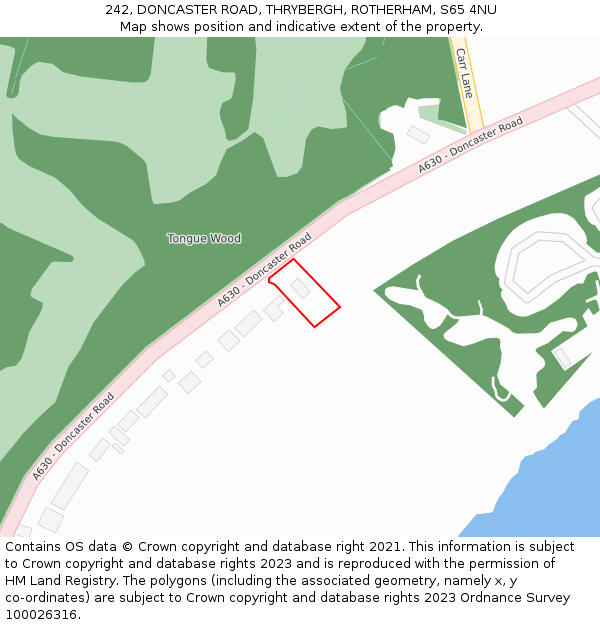 242, DONCASTER ROAD, THRYBERGH, ROTHERHAM, S65 4NU: Location map and indicative extent of plot