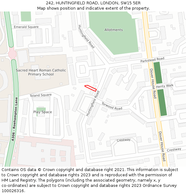 242, HUNTINGFIELD ROAD, LONDON, SW15 5ER: Location map and indicative extent of plot