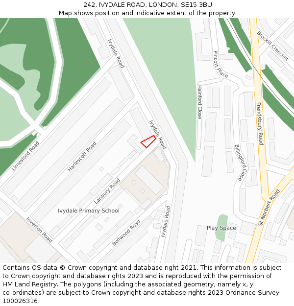 242, IVYDALE ROAD, LONDON, SE15 3BU: Location map and indicative extent of plot