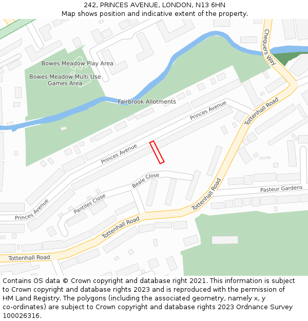 242, PRINCES AVENUE, LONDON, N13 6HN: Location map and indicative extent of plot