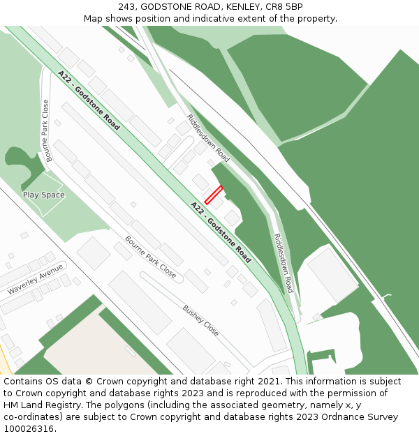 243, GODSTONE ROAD, KENLEY, CR8 5BP: Location map and indicative extent of plot