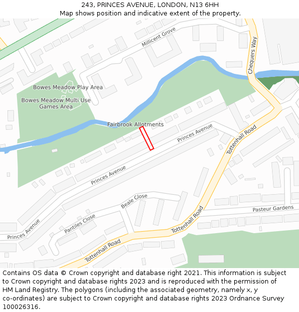 243, PRINCES AVENUE, LONDON, N13 6HH: Location map and indicative extent of plot