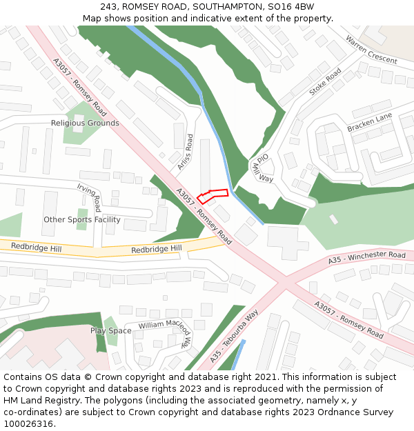 243, ROMSEY ROAD, SOUTHAMPTON, SO16 4BW: Location map and indicative extent of plot