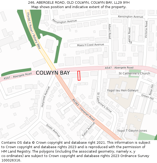 246, ABERGELE ROAD, OLD COLWYN, COLWYN BAY, LL29 9YH: Location map and indicative extent of plot