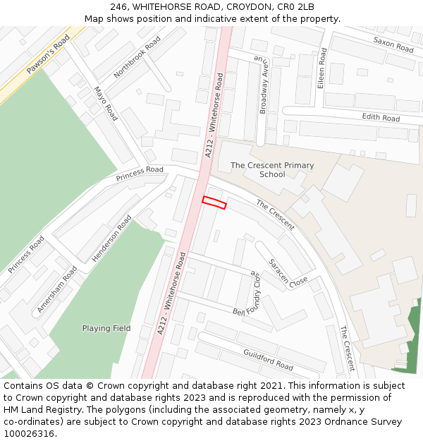 246, WHITEHORSE ROAD, CROYDON, CR0 2LB: Location map and indicative extent of plot