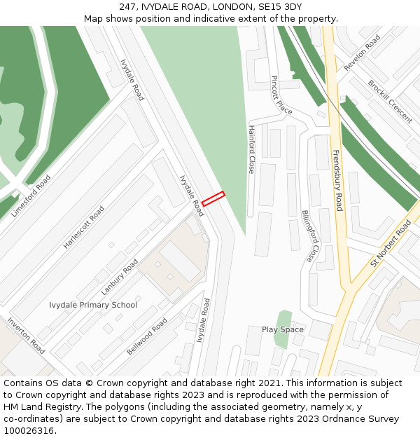 247, IVYDALE ROAD, LONDON, SE15 3DY: Location map and indicative extent of plot