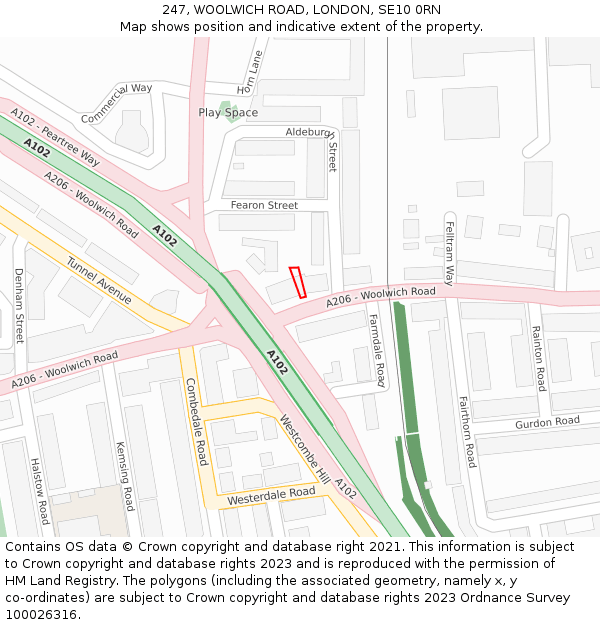 247, WOOLWICH ROAD, LONDON, SE10 0RN: Location map and indicative extent of plot