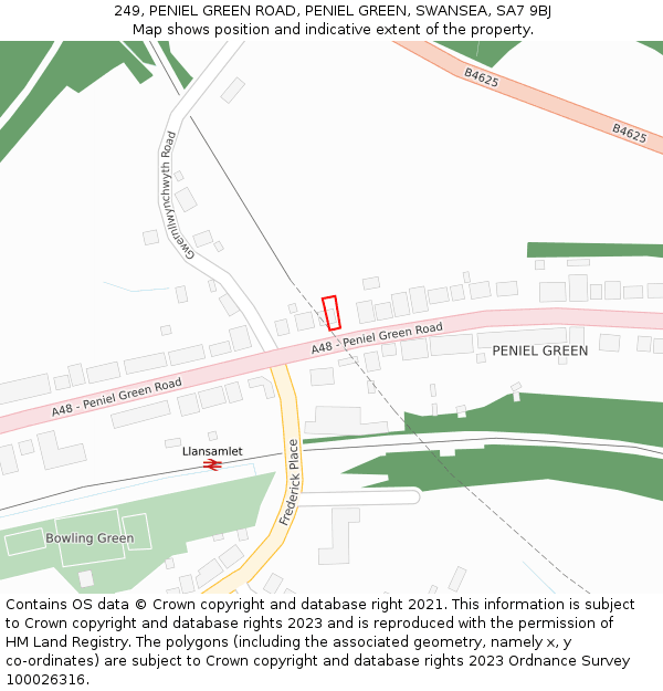249, PENIEL GREEN ROAD, PENIEL GREEN, SWANSEA, SA7 9BJ: Location map and indicative extent of plot