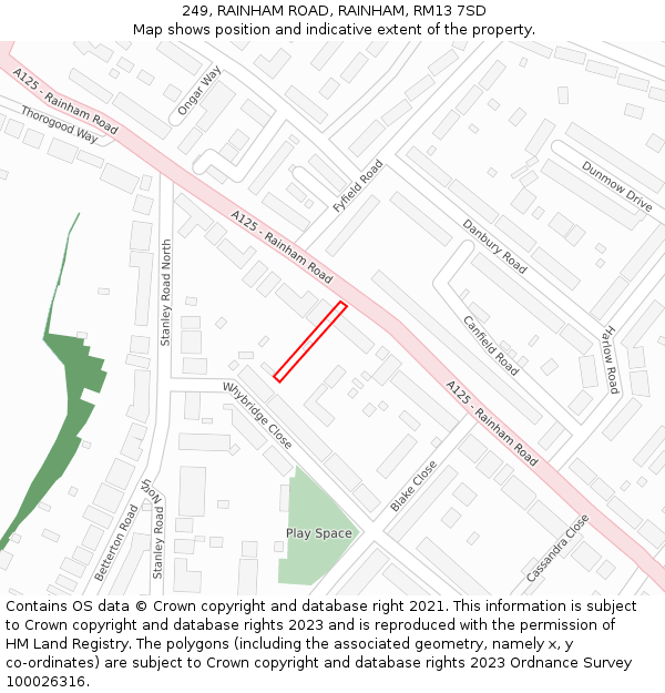 249, RAINHAM ROAD, RAINHAM, RM13 7SD: Location map and indicative extent of plot