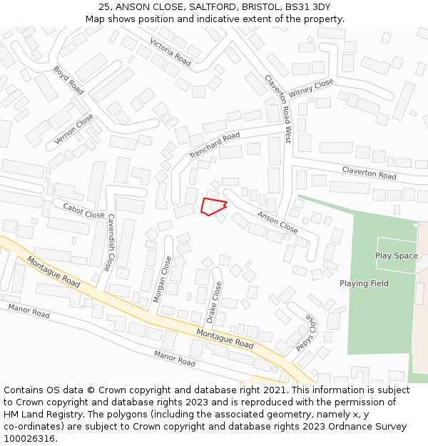 25, ANSON CLOSE, SALTFORD, BRISTOL, BS31 3DY: Location map and indicative extent of plot