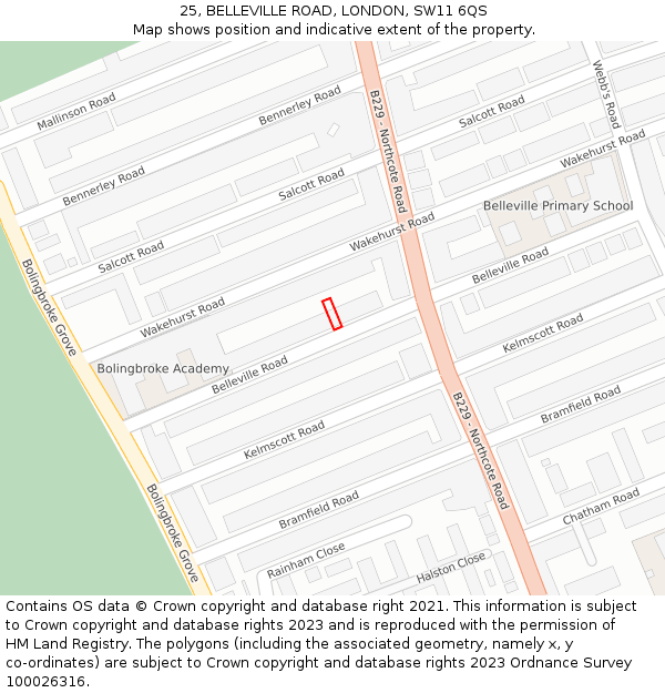 25, BELLEVILLE ROAD, LONDON, SW11 6QS: Location map and indicative extent of plot