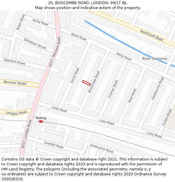 25, BOSCOMBE ROAD, LONDON, SW17 9JL: Location map and indicative extent of plot