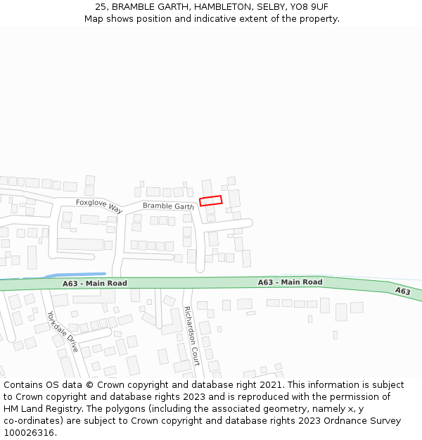 25, BRAMBLE GARTH, HAMBLETON, SELBY, YO8 9UF: Location map and indicative extent of plot
