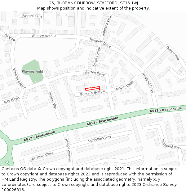 25, BURBANK BURROW, STAFFORD, ST16 1WJ: Location map and indicative extent of plot