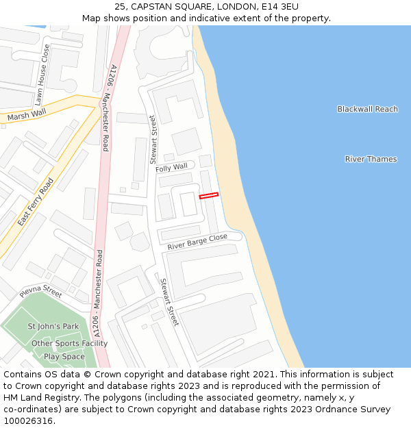 25, CAPSTAN SQUARE, LONDON, E14 3EU: Location map and indicative extent of plot