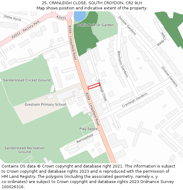 25, CRANLEIGH CLOSE, SOUTH CROYDON, CR2 9LH: Location map and indicative extent of plot