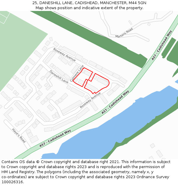 25, DANESHILL LANE, CADISHEAD, MANCHESTER, M44 5GN: Location map and indicative extent of plot
