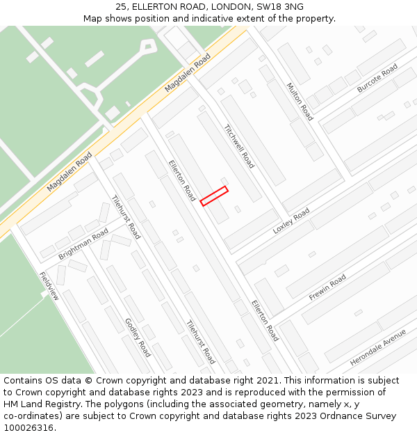 25, ELLERTON ROAD, LONDON, SW18 3NG: Location map and indicative extent of plot