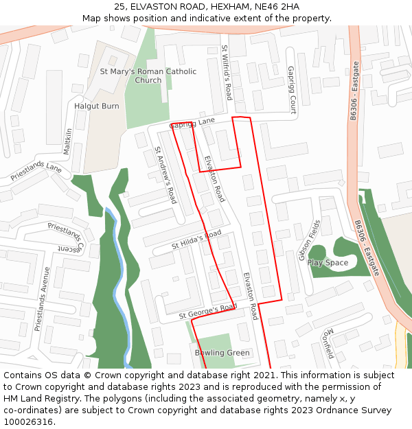 25, ELVASTON ROAD, HEXHAM, NE46 2HA: Location map and indicative extent of plot