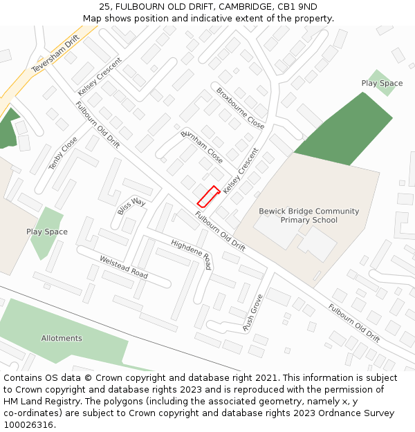 25, FULBOURN OLD DRIFT, CAMBRIDGE, CB1 9ND: Location map and indicative extent of plot