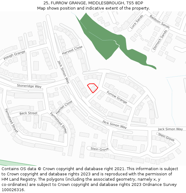 25, FURROW GRANGE, MIDDLESBROUGH, TS5 8DP: Location map and indicative extent of plot