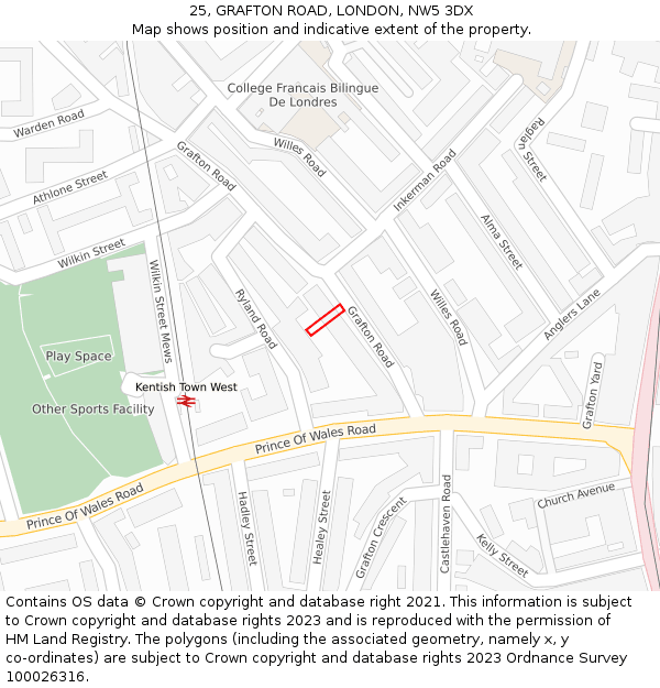 25, GRAFTON ROAD, LONDON, NW5 3DX: Location map and indicative extent of plot
