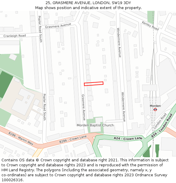 25, GRASMERE AVENUE, LONDON, SW19 3DY: Location map and indicative extent of plot