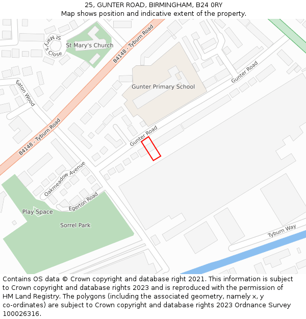 25, GUNTER ROAD, BIRMINGHAM, B24 0RY: Location map and indicative extent of plot
