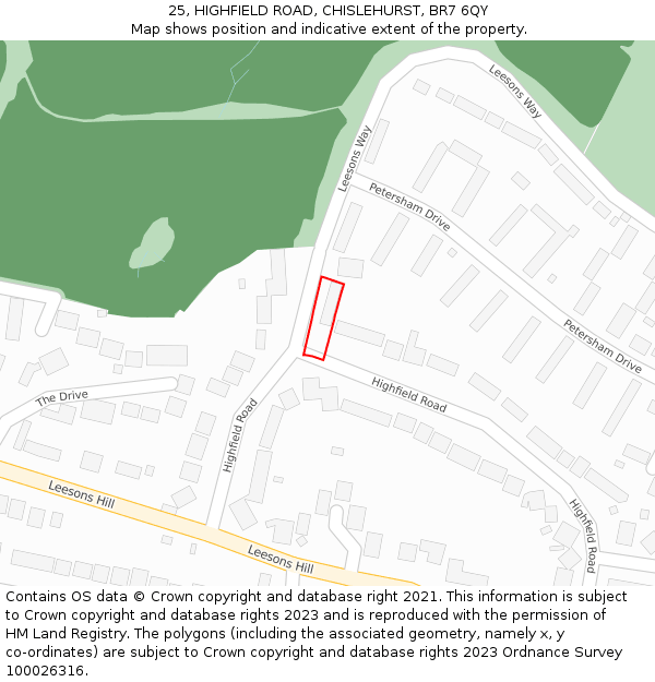 25, HIGHFIELD ROAD, CHISLEHURST, BR7 6QY: Location map and indicative extent of plot
