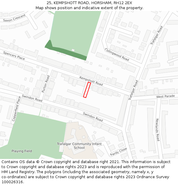 25, KEMPSHOTT ROAD, HORSHAM, RH12 2EX: Location map and indicative extent of plot